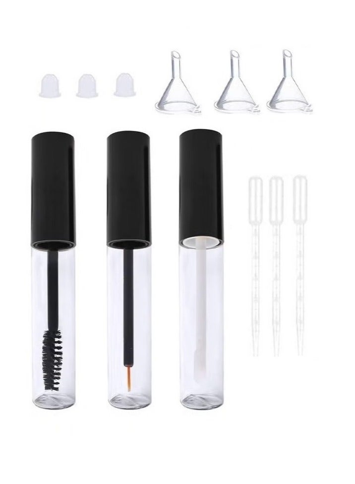 3-Piece Empty Mascara Eyeliner and Gloss Tubes Black Eyelash Cream Container Bottle with Funnels Transfer Pipettes for Lip Gloss Eyebrow Serum Eyelash Castor Oil - Image 1